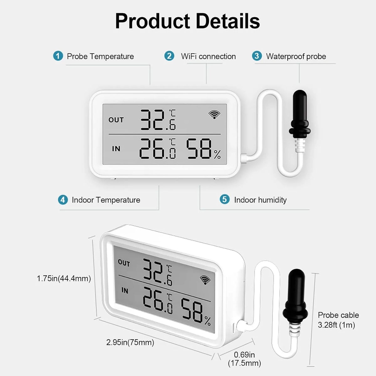 WiFi Termometer Higrometer s Sondo