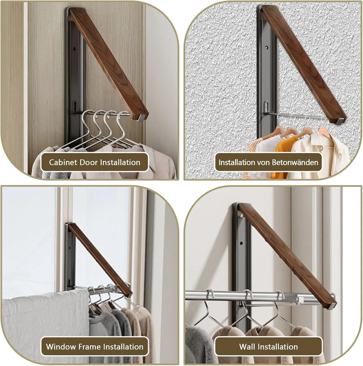 YCBTREE Zložljiv Stenski Obešalnik za Oblačila 2 Kosa
