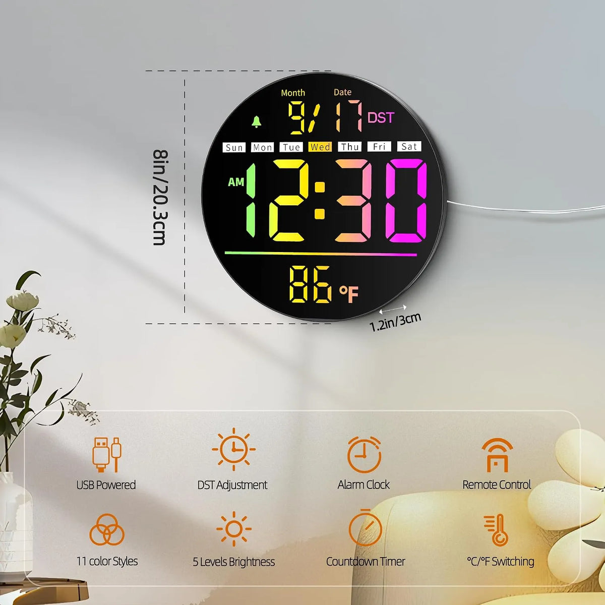 Yiwu Lanpa E-Commerce Co., Ltd. Digitalna Stenska Ura 20 cm